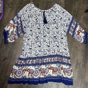 True Destiny Navy and Cream Elephant Print Dress